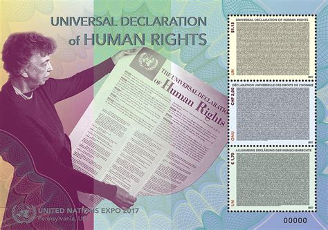 After the horrors of the second world war, the international community decided to draw up an international charter of rights that would affirm the values put forward in the struggle against fascism et nazism. United Nations Paris stamp fair on souvenir sheet | Linns.com