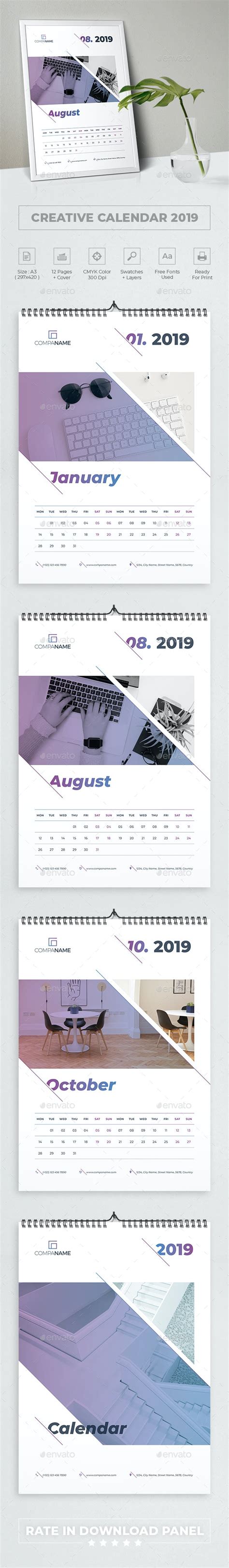 Creative Wall Calendar 2019 By Bourjart Graphicriver