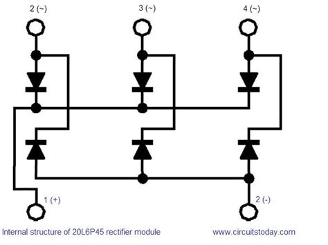 The bridge rectifier circuit diagram consists of various stages of devices like a transformer, diode bridge, filtering, and regulators. Three phase rectifier circuit based on 20L6P45