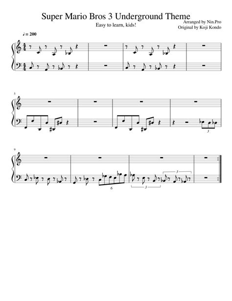 Super Mario Bros 3 Underground Theme Sheet Music For Piano Download