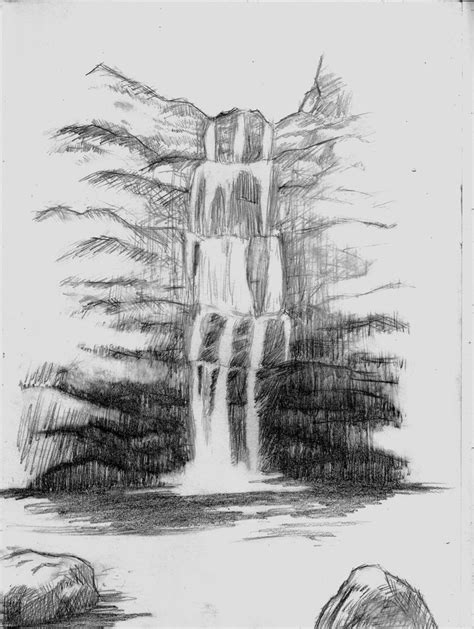 Sketch Waterfall Draw Waterfall Sketch Landscape Sketch Waterfall