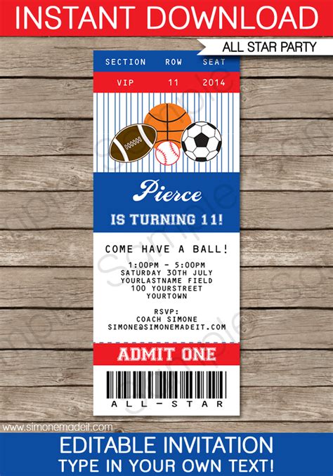 Free Printable Ticket Style Invitations
