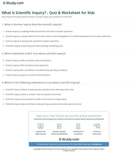 Scientific Inquiry Worksheet Answers — Db