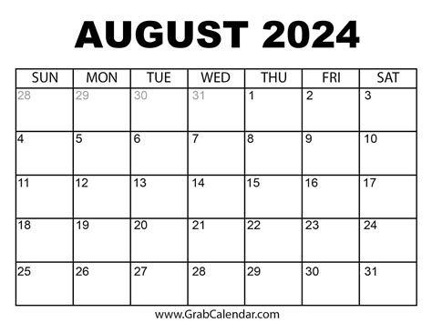 Calendar 2024 August Printable Mab Krysta