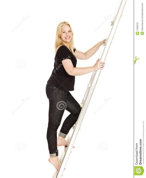 Woman Climbing Up The Ladder Stock Image Image 17038121
