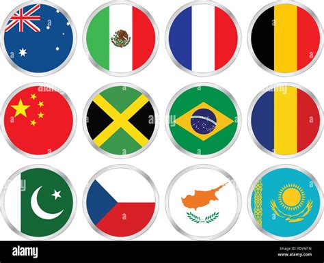 National Flags Circle Icon Set Vector Illustration Stock Vector Image