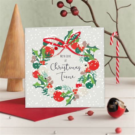 With Love At Christmas Time Handmade Christmas Card With Pom Poms And