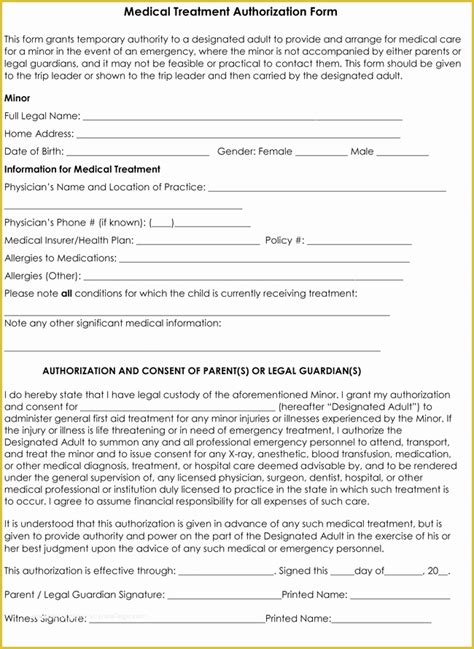 Free Medical Consent Form Template Of Child Medical Consent Form