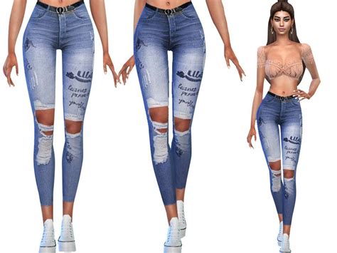 Ripped Jeans Casual Ripped Pants Skinny Jeans Sims 4 Clothing