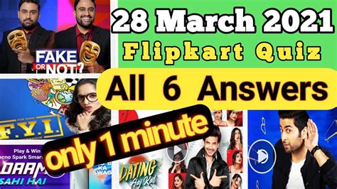 Flipkart Quiz Today Answers 28 March 2021 All 6 Answers 1 मिनट