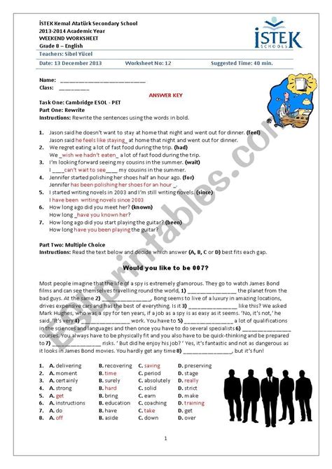 Worksheet For Grade 7 8 Esl Worksheet By Nilaykaynakci