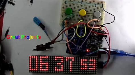 Max7219 Rtc Ds1307 Dht11 Led Matrix Clock Arduino Youtube