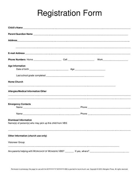 Vbs Registration Form Template