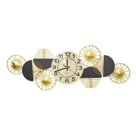 Black And Gold Luxury Geometric Wall Clock Large Metal Art Decor Clocks