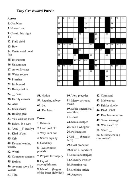 Free Printable Crossword Puzzles 2021 Large Print
