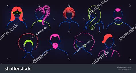 Vector Illustration Collection Neon Profile Pictures Stock Vector