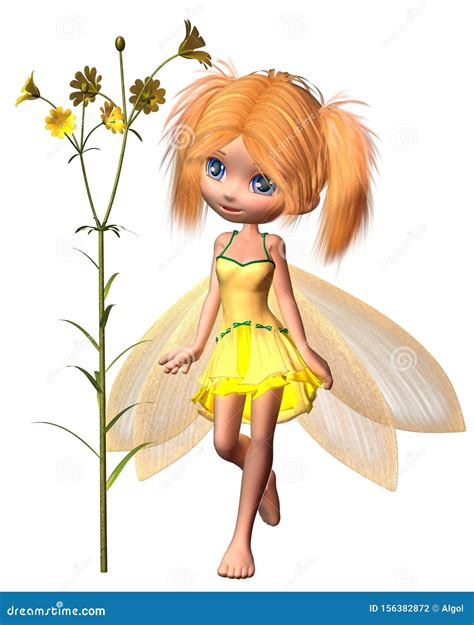 Pretty Toon Fairy With Yellow Flowers Stock Illustration Illustration