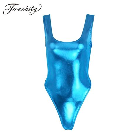 New Sexy Women Pu Faux Leather High Cut Bodysuit Thong Swimsuit Erotic Leotard Costumes Latex