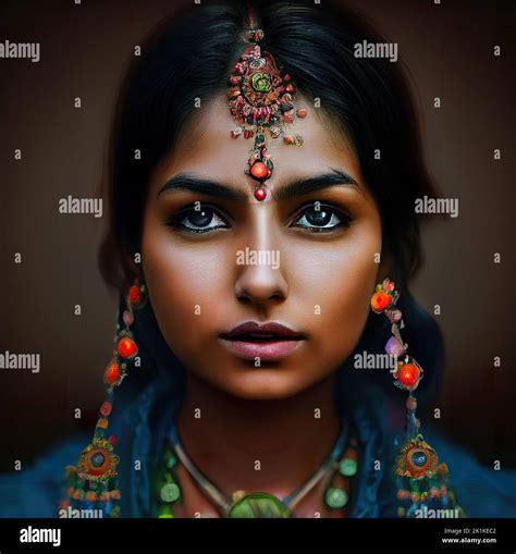 Digital Generiertes Konzeptuelles Avatar Porträt Einer Schönen Jungen Inderin Mit Kunstvollem