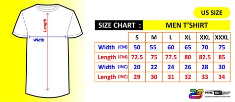 Size Chartmen T Shirtus Size Printout Shop