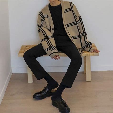 Oversized Plaid Cardigan Korean Fashion Men Mens Cardigan Sweater