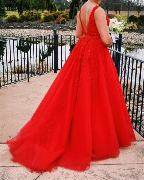 Plus Size Prom Dressball Gown Red Prom Dresslace And Tulle Pageant