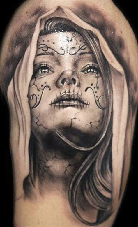 Lovely Black Grey Santa Muerte Girl Tattoo Tattoos Book Skull Girl Tattoo Girl Tattoos