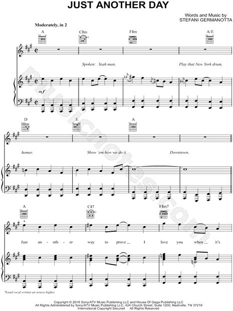 Lady Gaga Just Another Day Sheet Music In A Major Download And Print
