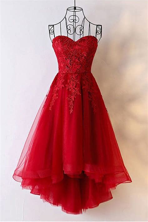 Red Sweetheart Tulle High Low Homecoming Dress 2019 Red Party Dress
