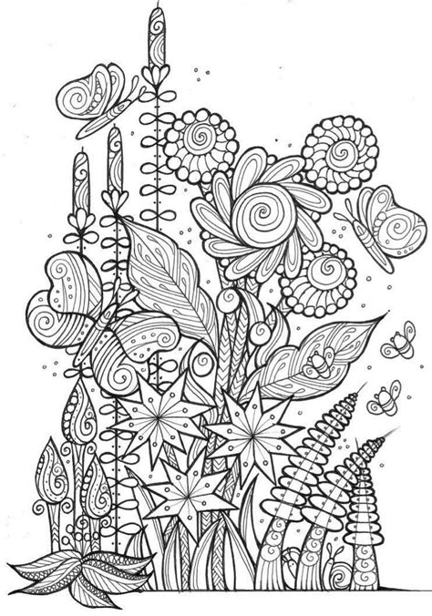 spring coloring pages  adults flowers  butterflies zentangle art