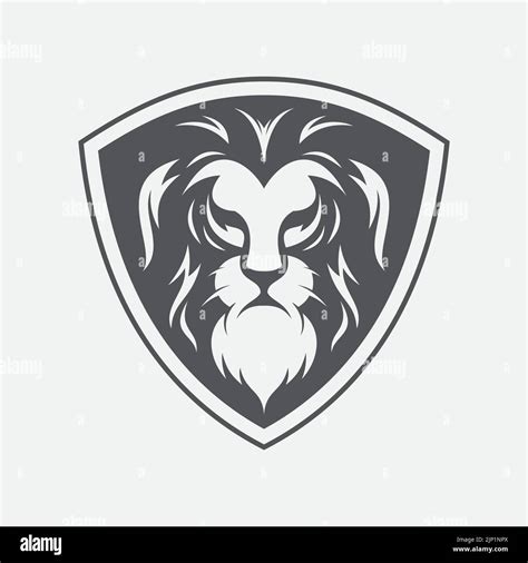 Lion Head Logo Design Vector Template With Shield Vector Illustration