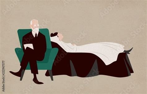 Woman Lying On Couch And Sigmund Freud Sitting In Armchair Beside Her