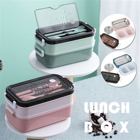Hotbest Bento Boxes 2 Layer 3 Compartment Bento Lunch Box With Spoon