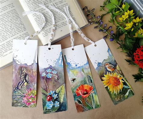 Hand Painted Flower Bookmark Set Personalized Bookmark Etsy