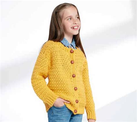 Childs Crochet Crew Neck Cardigan In Caron Simply Soft Downloadable