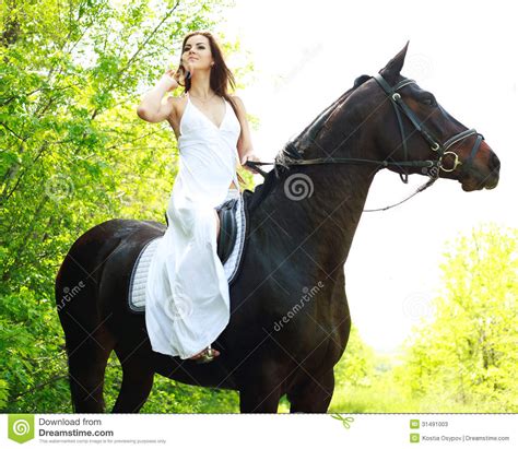 Young Beautiful Girl Riding On Horse Stock Image Image