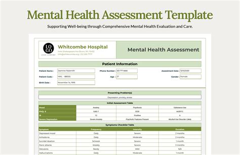 Mental Health Assessment Template In Excel Google Sheets Download Template Net