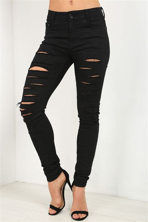Womens Ladies Distressed Destroyed Rip Embroidery Stretch Skinny Fit Denim Jeans Ebay
