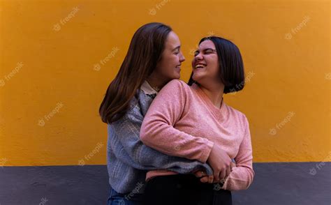 premium photo beautiful lesbian couple loving each other in the street concept lgtb