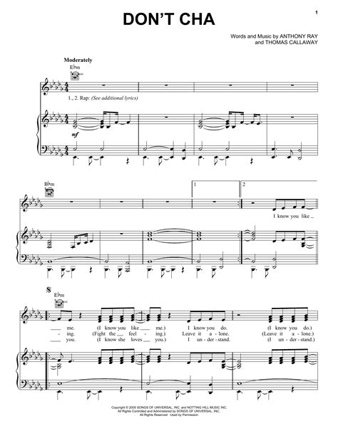 Dont Cha Sheet Music Pussycat Dolls Piano Vocal And Guitar Chords