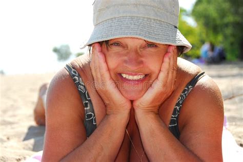 Beautiful Older Woman Smiling Sun Hat Stock Photos Free Royalty Free Stock Photos From