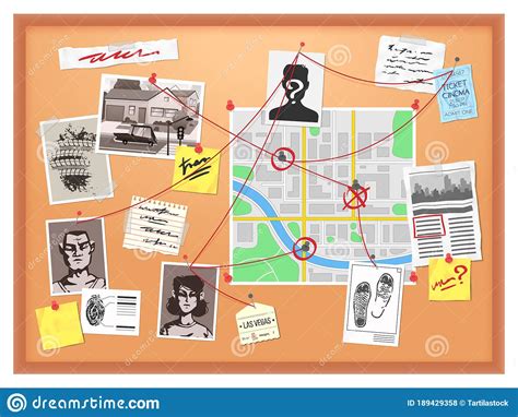 Crime Board With Pins Evidence Detective Map Vector Image Vrogue