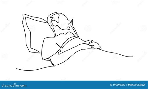 Man Laying Down And Feeling Sick One Line Vector Drawing Illustration