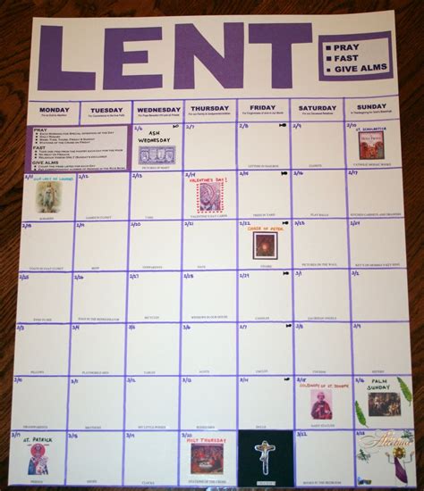 Lent Calendar Printable Printable Calendar