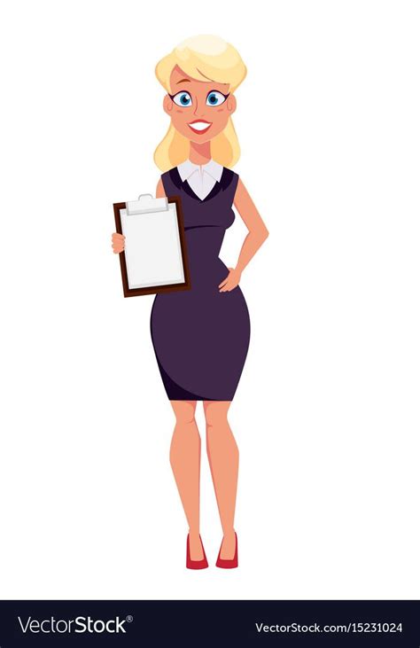 Young Cartoon Businesswoman Holding Clipboard Vector Image Cartoon
