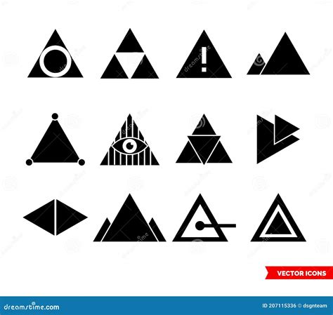 Triangle Icon Set Of Black And White Types Isolated Vector Sign