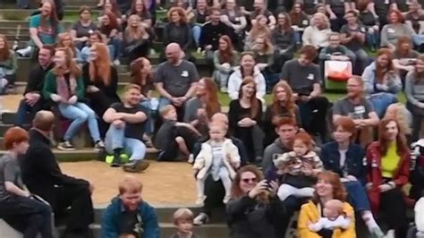 video hundreds of redheads from around world gather for colorful festival abc news