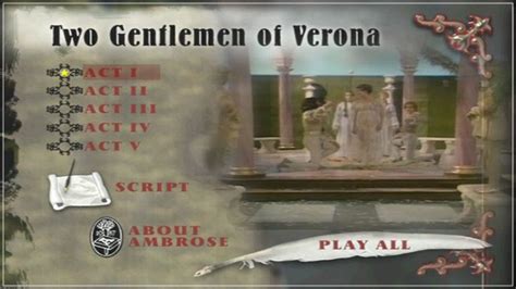 The Two Gentlemen Of Verona 1983 DVD Menus