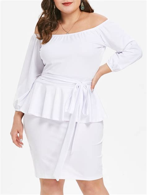 [17 off] 2021 plus size off the shoulder peplum dress in white dresslily