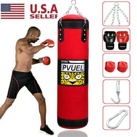 Heavy Boxing Punching Bag Gloves Set For Mma Kickboxing Karate Home Gym